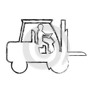 Grunge pictogram laborer with forklift equipment maintenance