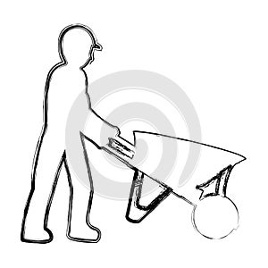 Grunge pictogram laborer with wheelbarrow equipment maintenance