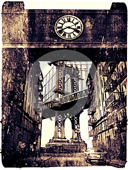 Grunge picture Old Manhattan Bridge
