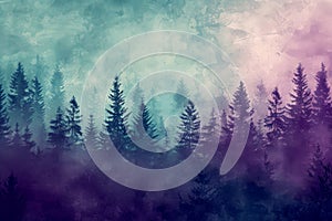 Grunge pine tree forest colorful Textured background . Generative AI