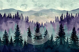 Grunge pine tree forest colorful Textured background . Generative AI