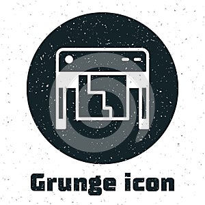 Grunge Plotter icon isolated on white background. Large format multifunction printer. Polygraphy, printshop service