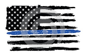 Grunge Police Flag Thin Blue Line Illustration