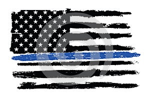 Grunge Police Flag Thin Blue Line Illustration photo