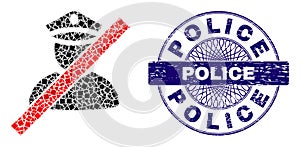 Grunge Police Stamp and Geometric Wrong Police Man Mosaic