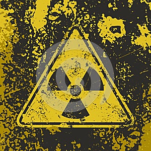 Grunge poster Radioactive. Sign Ionizing radiation on grunge dirty yellow background