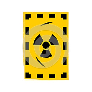 Grunge poster Radioactive. Vector illustration of sign on grunge yellow background. It can be used as a poster, wallpaper, t-