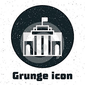 Grunge Prado museum icon isolated on white background. Madrid, Spain. Monochrome vintage drawing. Vector