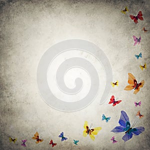 Grunge premade background template with butterflies