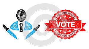 Grunge Presidential Election Vote Stamp Seal and Linear Butchery Boss Icon