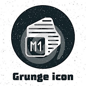 Grunge Processor icon isolated on white background. CPU, central processing unit, microchip, microcircuit, computer