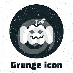 Grunge Pumpkin icon isolated on white background. Happy Halloween party. Monochrome vintage drawing. Vector