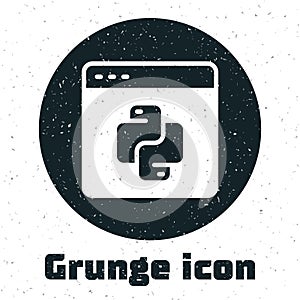 Grunge Python programming language icon isolated on white background. Python coding language sign on browser. Device