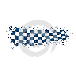 Grunge race flag, tire track with checker marks pattern on vector background