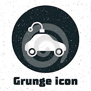 Grunge Radio controlled car toy icon isolated on white background. Control remote car toy. Monochrome vintage drawing