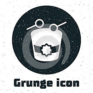 Grunge Ramadan drum icon isolated on white background. Monochrome vintage drawing. Vector