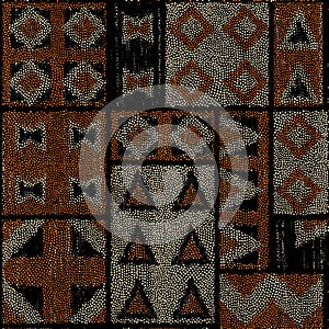 Grunge random polka dot Vector Seamless Pattern made in ethnic style. African traditional design. Creative boho pattern.