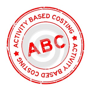 Grunge red ABC abbreviation of activity based costing word round rubber stamp on white background