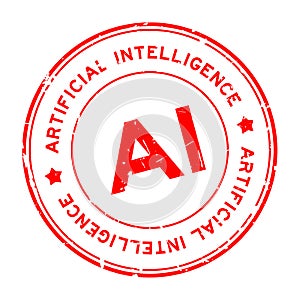 Grunge red AI abbreviation of Artificial intelligence word round rubber seal stamp on white background