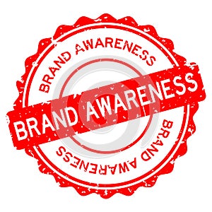 Grunge red brand awareness word round rubber stamp on white background