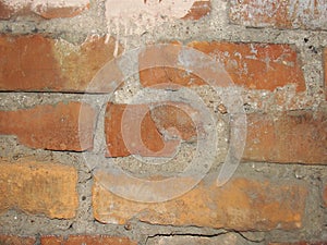 Grunge red brick wall background with copy space. Old Red Brick Wall with Cracked Concrete Background Texture