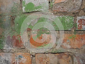 Grunge red brick wall background with copy space. Old Red Brick Wall with Cracked Concrete Background Texture