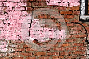 Grunge Red Brick Wall Pink Color Paint Cracked