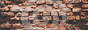 Grunge red bricks wall. Banner background