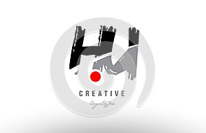 grunge red dot hu h u alphabet letter logo combination design photo