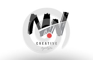grunge red dot nw n w alphabet letter logo combination design
