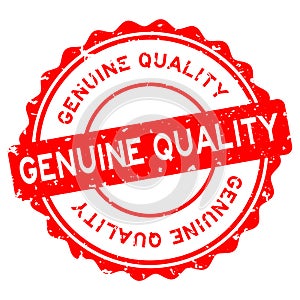 Grunge red genuine quality word round rubber stamp on white background