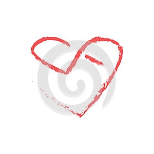 Grunge red heart icon on white background