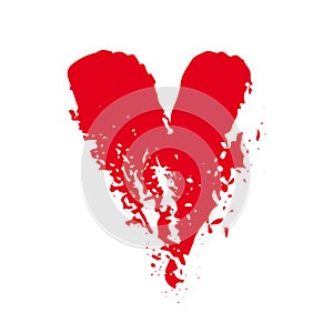 Grunge red heart shape. Valentine romantic symbol