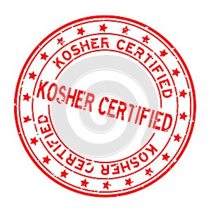 Grunge red kosher certified word rubber stamp on white background