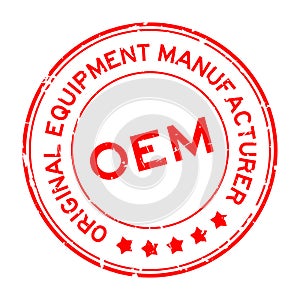 Grunge red OEM Abbreviation of Original Equipment Manufacturer word round rubber stamp on white background