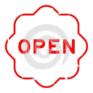 Grunge red open word rubber stamp on white ckground photo