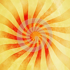 Grunge red and orange vintage sunburst swirl, twirl background