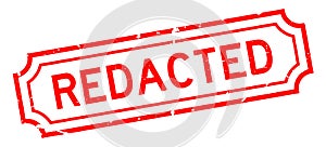Grunge red redacted word rubber stamp on white background