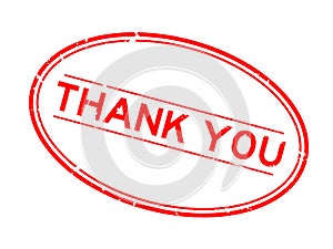 Grunge red thank you word oval rubber stamp on white background