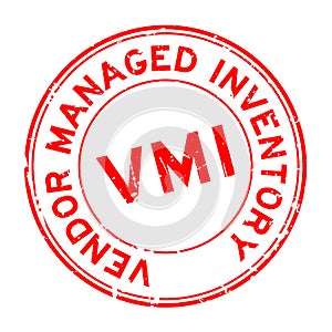 Grunge red VMI abbreviation of vendor managed inventory word round rubber stamp on white background
