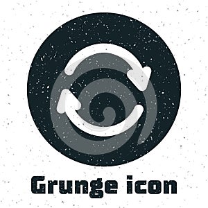 Grunge Refresh icon isolated on white background. Reload symbol. Rotation arrows in a circle sign. Monochrome vintage