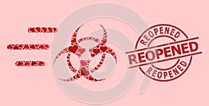 Grunge Reopened Stamp and Red Valentine Rush Biohazard Mosaic