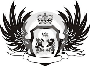 Grunge retro shield with wings