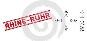 Grunge Rhine-Ruhr Line Stamp with Collage Move out Triangles Icon
