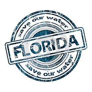 Grunge Rubber Stamp `Florida Save Our Water`