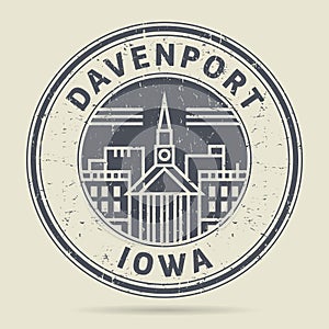 Grunge rubber stamp or label with text Davenport, Iowa