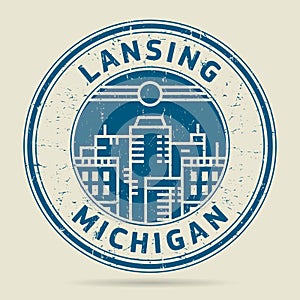 Grunge rubber stamp or label with text Lansing, Michigan