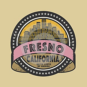 Grunge rubber stamp with name of Fresno, California