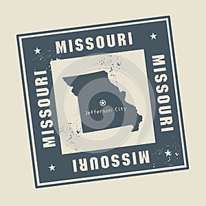 Grunge rubber stamp with name and map of Missouri, USA