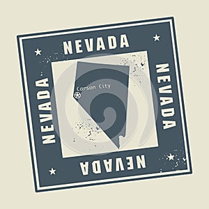 Grunge rubber stamp with name and map of Nevada, USA